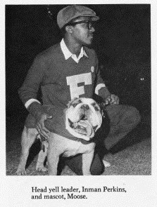 Fresno State mascot Moose with college student in 1966