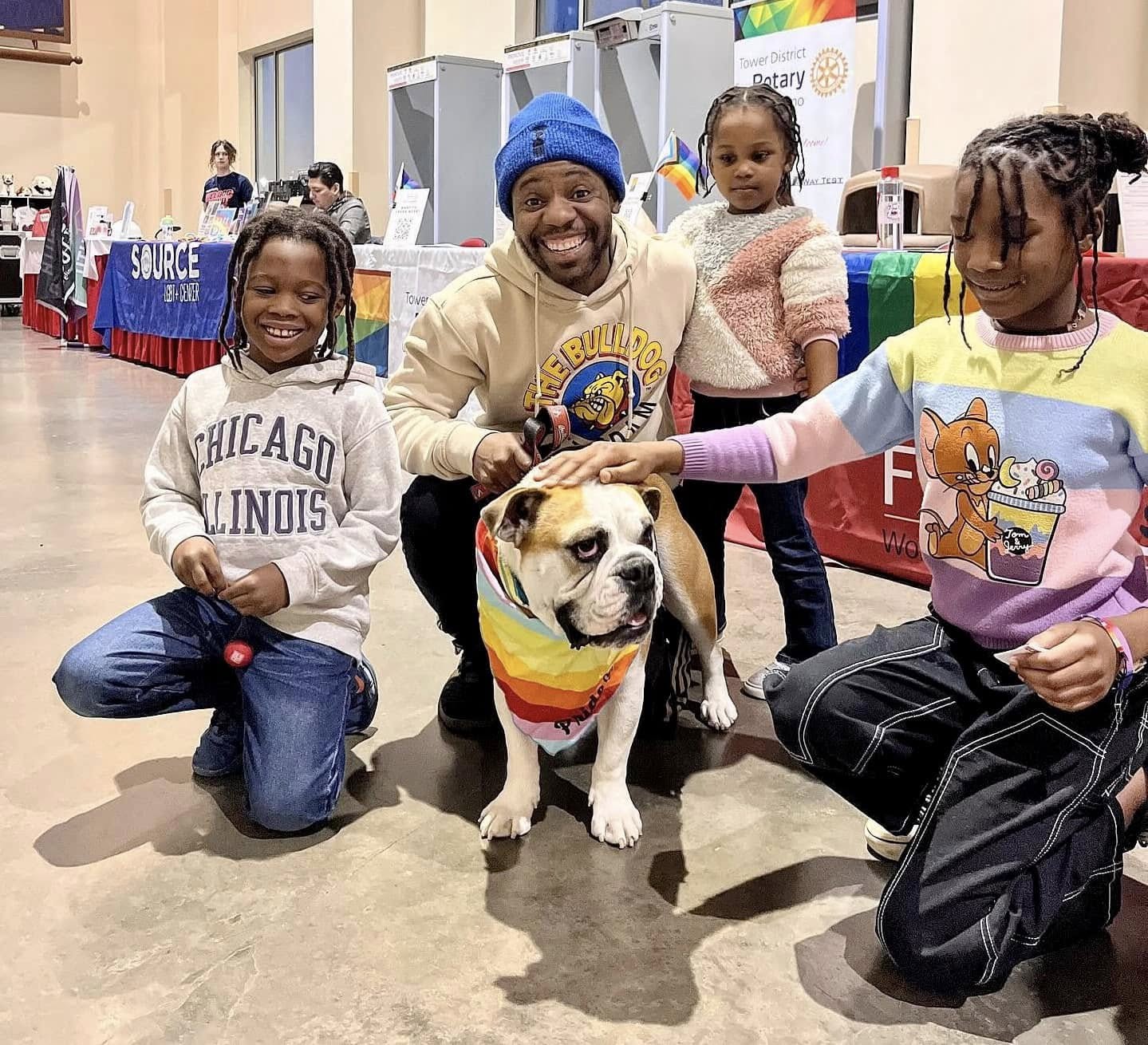 Pride Night at Women’s Basketball game with Victor E. Bulldog IV. Presented by Fresno State Athletics, in partnership with RAAC (2024). Photo by South Tower Community Land Trust.