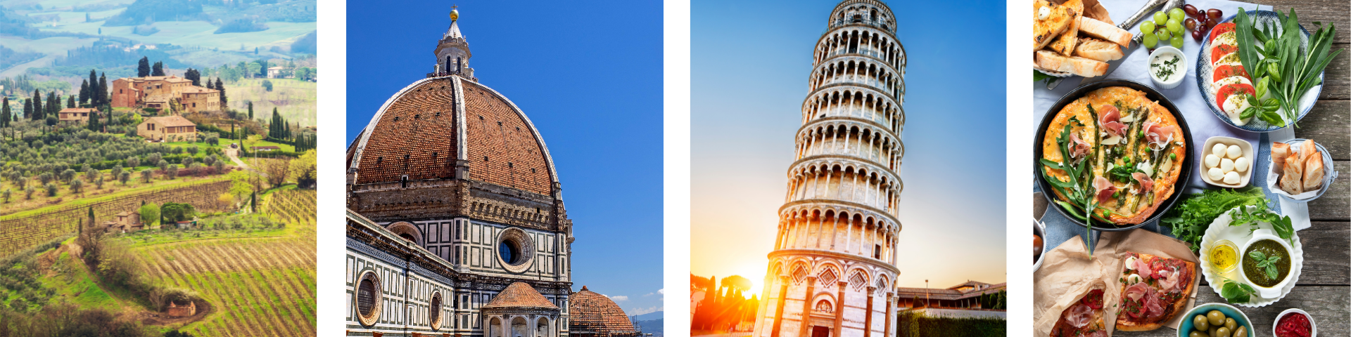Tuscan countryside, Florence, Pisa, and italian cuisine.